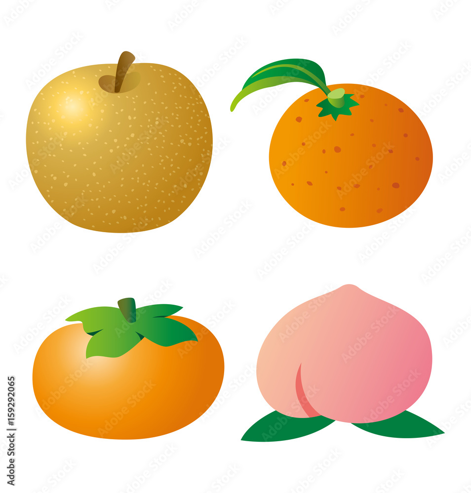 ナシ ミカン カキ モモのイラスト Stock Illustration Adobe Stock