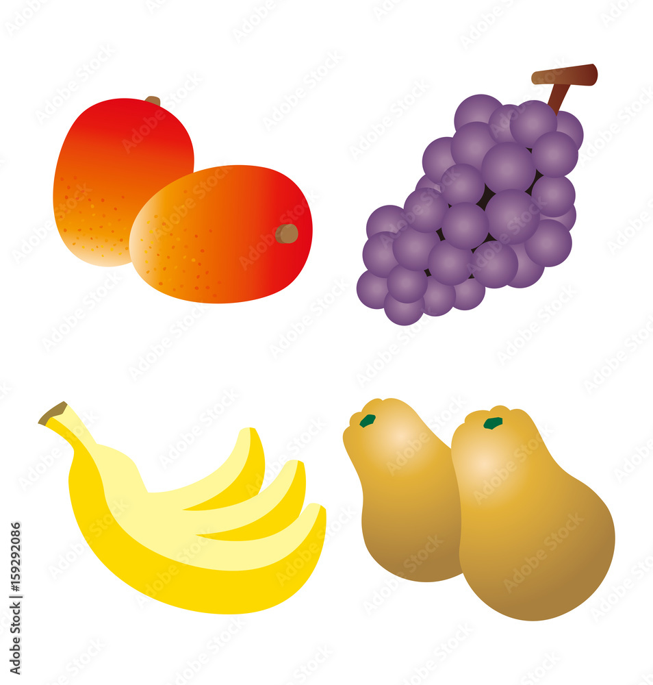 マンゴー ブドウ バナナ パパイアのイラスト Stock Illustration Adobe Stock
