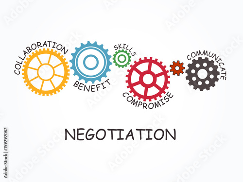 Negotiation with gear concept. Vector illustration.