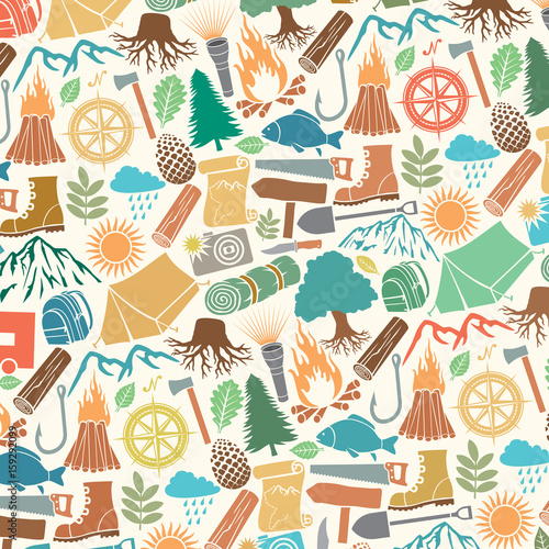 background pattern with camping icons