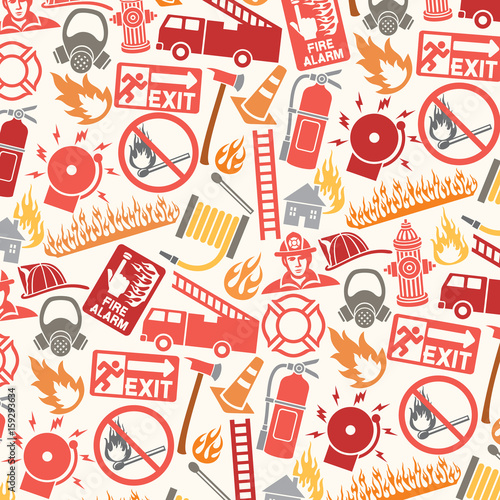 background pattern with firefighter icons and symbols 