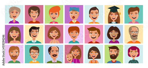 People set of icons. Avatar profile, person, human face symbol, sign or logo. Cartoon vector illustration