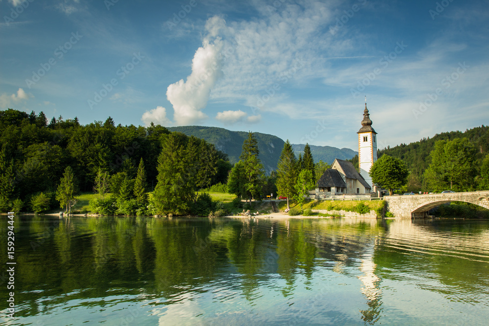 Old st john church at bohinj lake slovenia