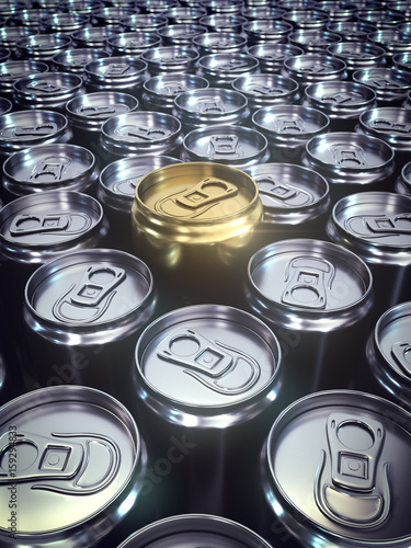 Metal can pattern with a golden jar in the center 3d rendering