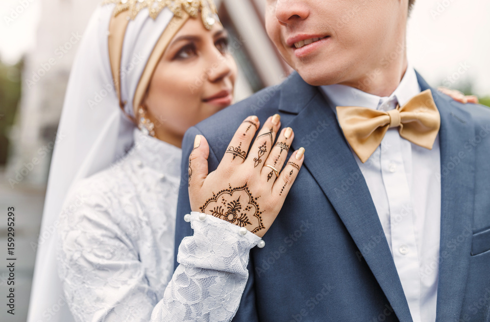 Nikah arabic Wedding Couple during the marriage ceremony Stock Photo