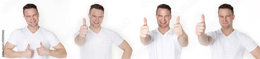 Man sticks his thumb in the air Man sticks his thumb in the air
