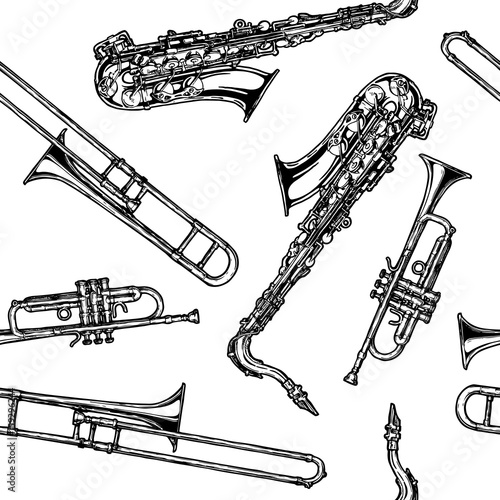 pattern with woodwind and brass musical instrument