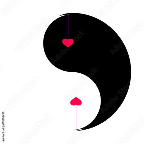 Two red hearts in yin yang symbol. For congratulations on Valentine's day. And also for printing on postcards, fabrics, towels, pillows, paper and other types of printing. Vector illustration. 