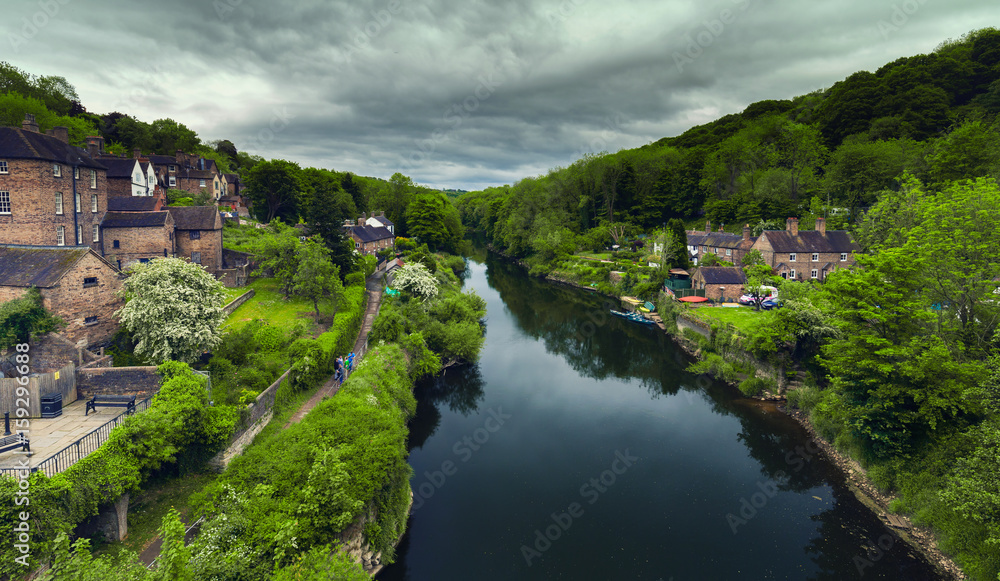 Scenic View of Ironbridge, Historic Village on the River Severn in Shropshire UK