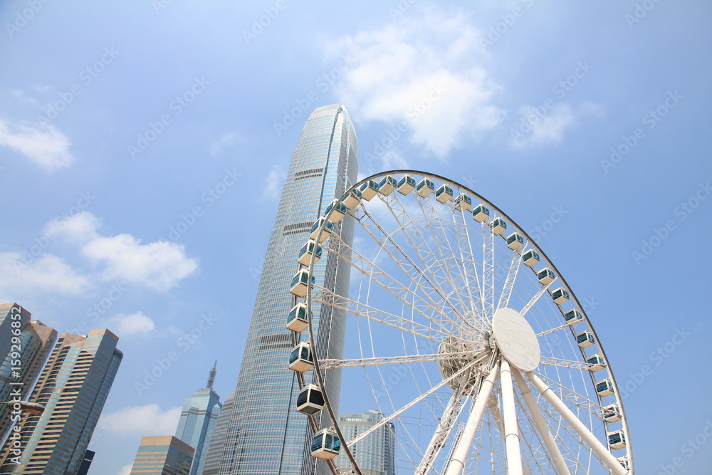 Ferris Wheel and Skyscrapers in Hong Kong