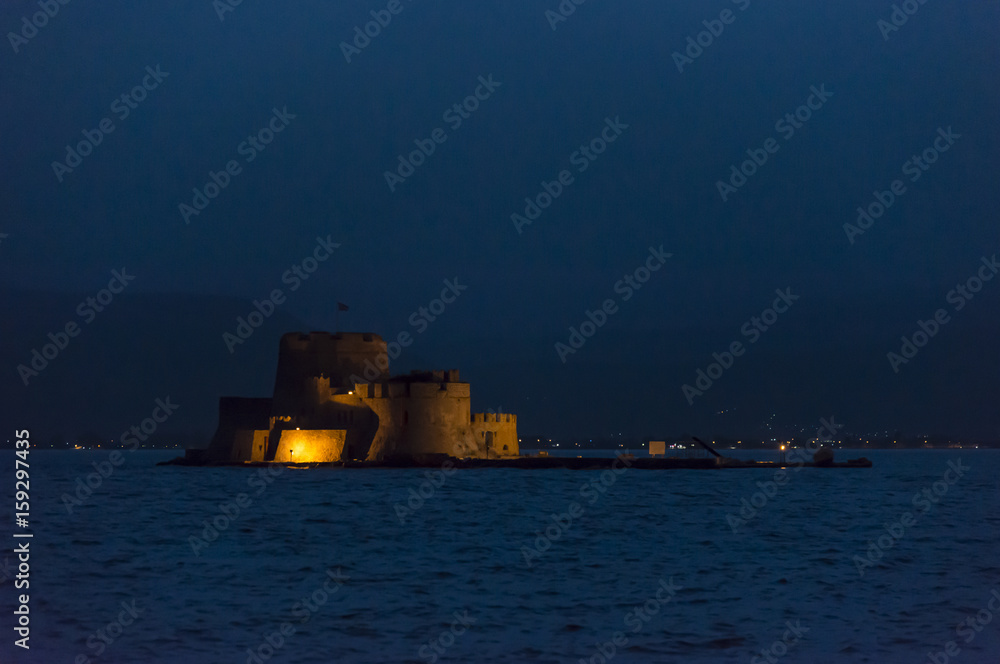 Bourtzi water fortress at night
