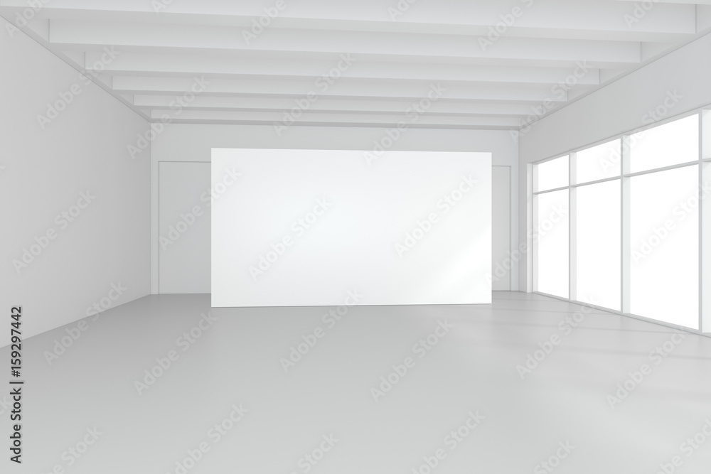 Large empty room with standing billboards. 3d rendering. Large empty room with standing billboards. 3d rendering.