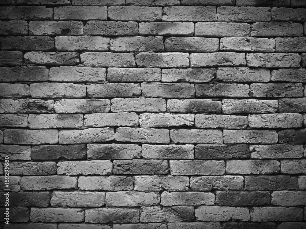 Vignetting Weathered texture of stained old black and white brick wall  background, grungy rusty blocks of stone work Stock Photo | Adobe Stock