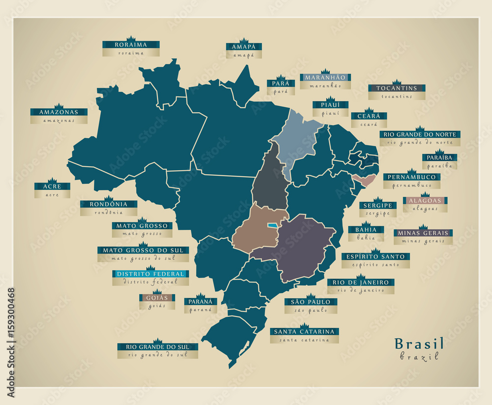 Modern Map - Brazil with district details  BR