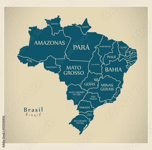 Modern Map - Brazil with districts and labels BR
