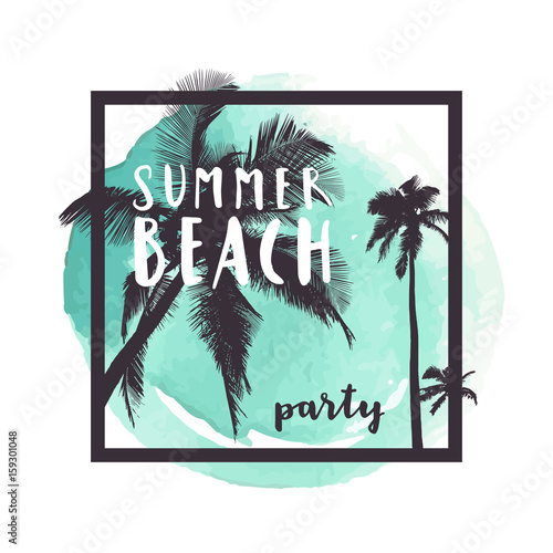 Summer Beach Party. Watercolor hand drawn tropical vacation greeting card © babayuka