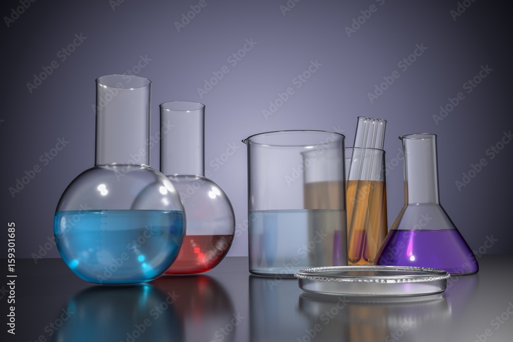 3D rendered illustration of chemical laboratory glassware. 3D rendered illustration of chemical laboratory glassware.