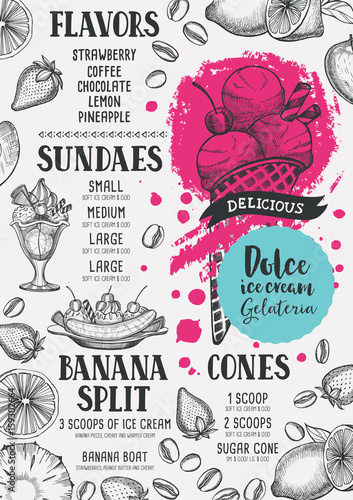 Ice cream menu template for restaurant and cafe.