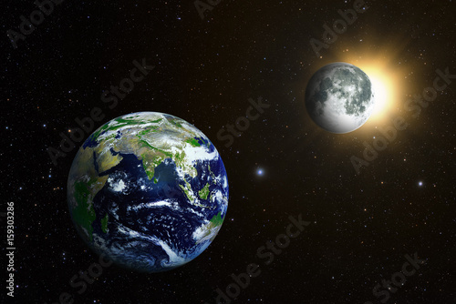 The Earth and the Moon. Extremely detailed image  including elements furnished by NASA.