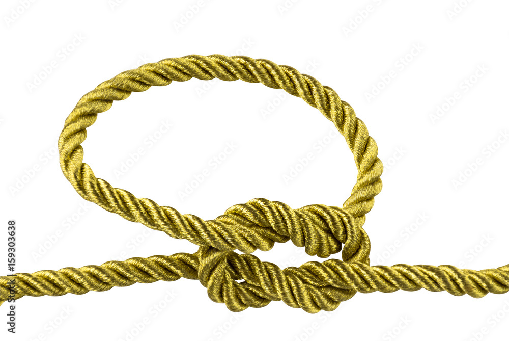 Gold rope, tie a knot. Isolated on white background. (with