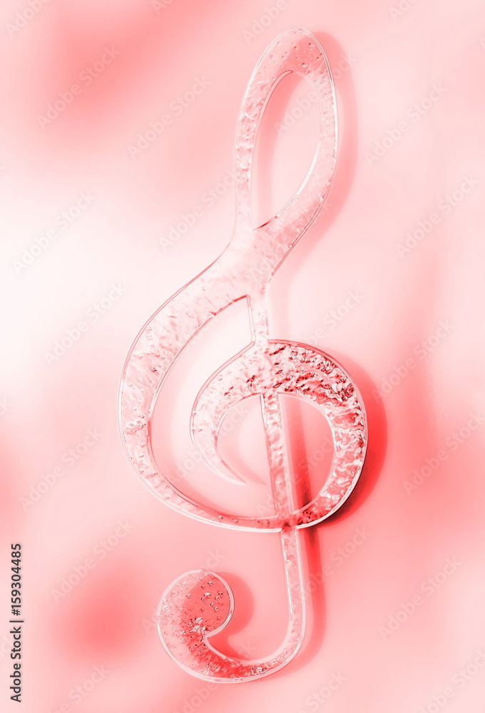 Music clef on abstract background. Music concept. Glass and metal effect.