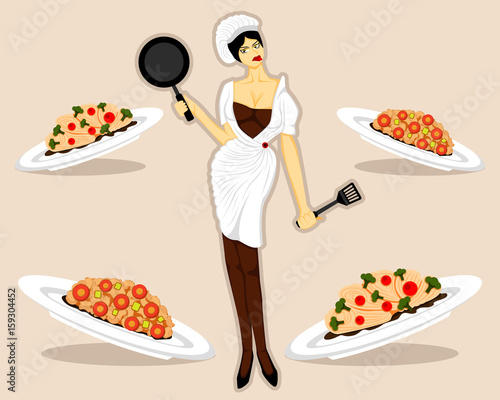 Sexy chefs cooking pasta