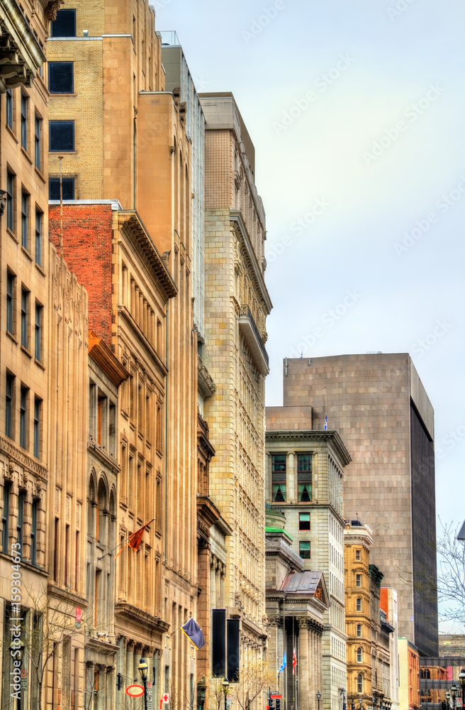 Buildings on Notre-Dame street in Old Montreal, Canada