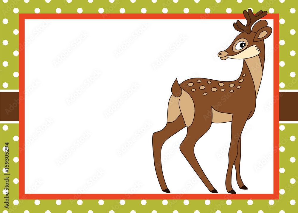 Naklejka premium Vector Card Template with a Cute Deer on Polka Dot Background. 