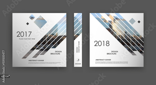 Abstract blurb. White, black brochure cover design. Fancy info banner frame. Ad flyer text font. Title sheet model set. Modern vector front page. Creative city view texture. Rhombus figures image icon