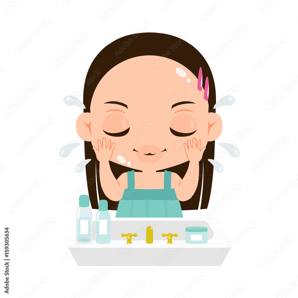 Illustration of a girl moisturizing with face lotion Illustration of a girl moisturizing with face lotion