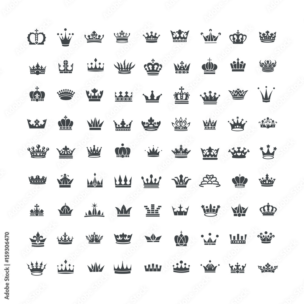 Vector collection of creative king and queen crowns symbols or logo elements