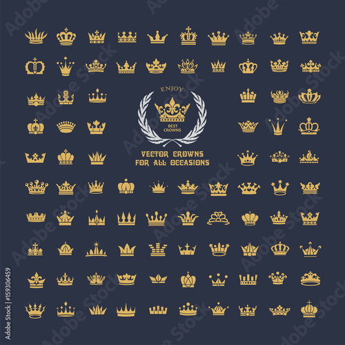 Vector collection of creative king and queen crowns symbols or logo elements photo