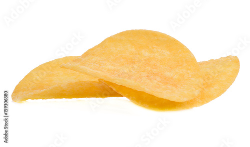 crispy potato chips isolated on white background