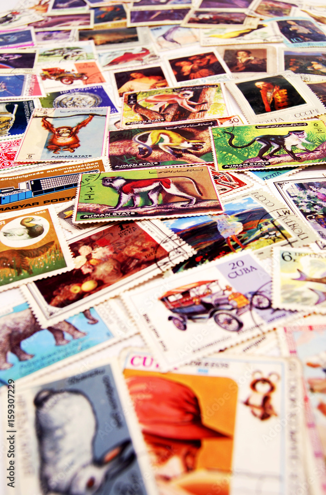 colorful old postage stamps