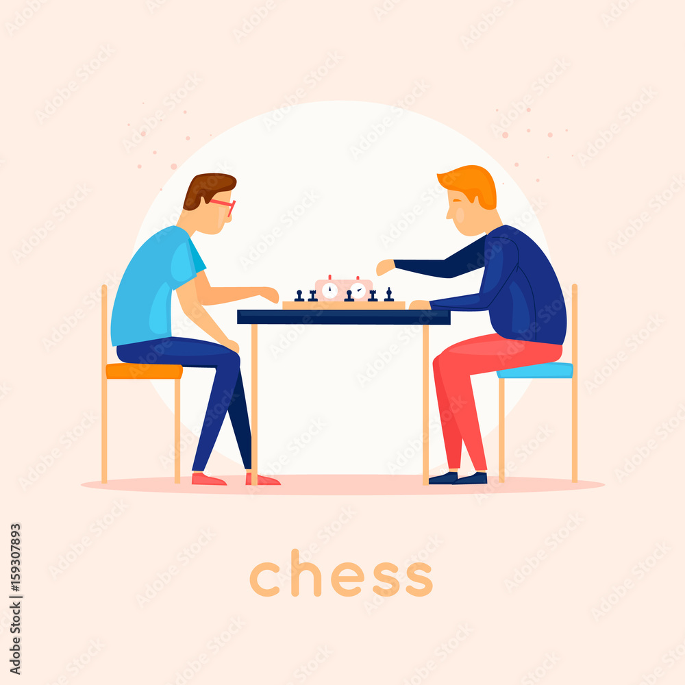 Play chess. Characters. Flat design vector illustration.
