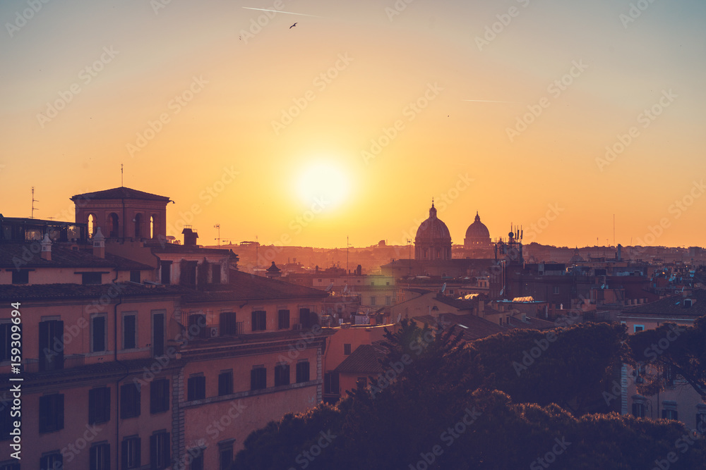 Colorful orange sunset over Rome, Italy