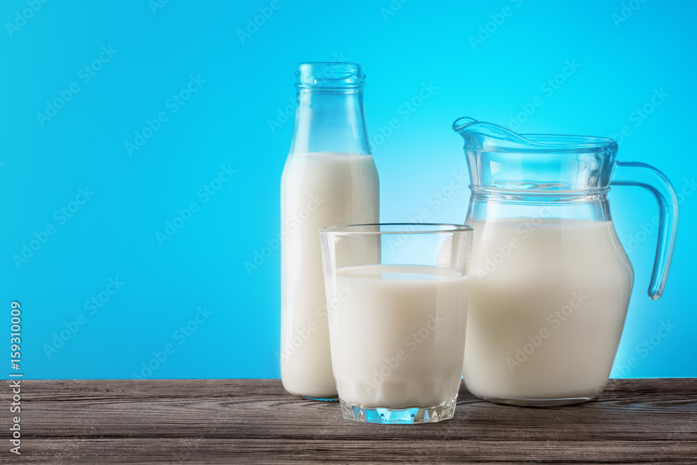 Transparent glass dishes with dairy products Transparent glass dishes with dairy products