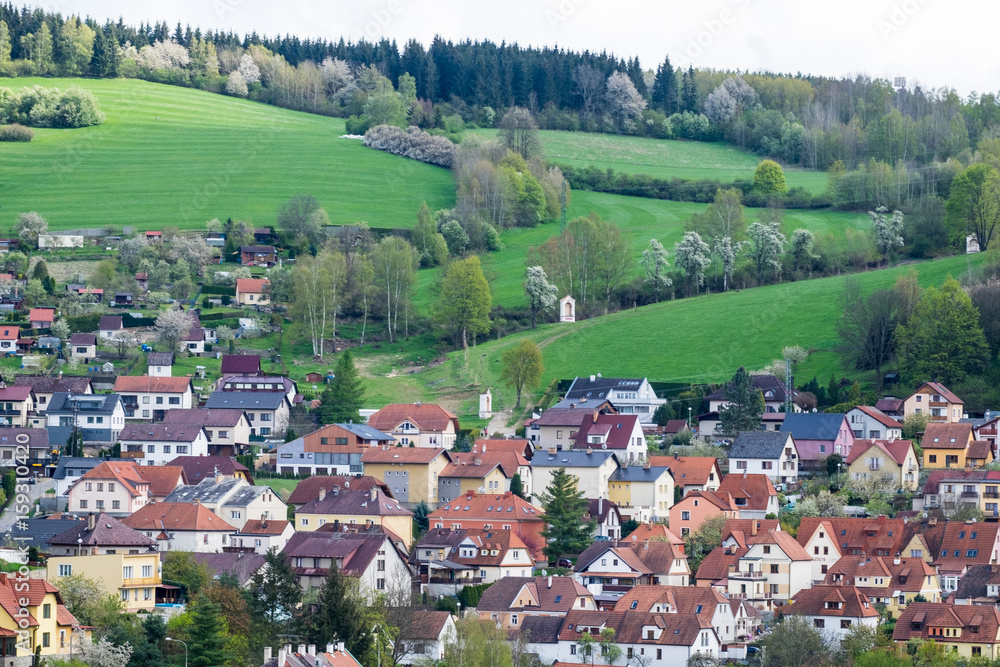 Fototapeta premium Old color full village background hill