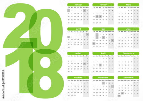 calendrier français 2018 vert