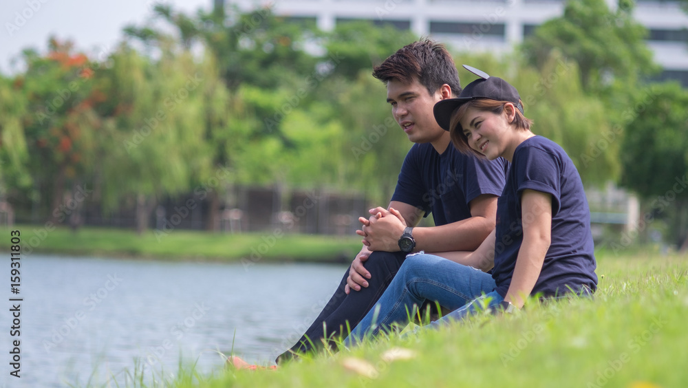 Pre wedding shooting : Lover sit near lagoon Pre wedding shooting : Lover sit near lagoon
