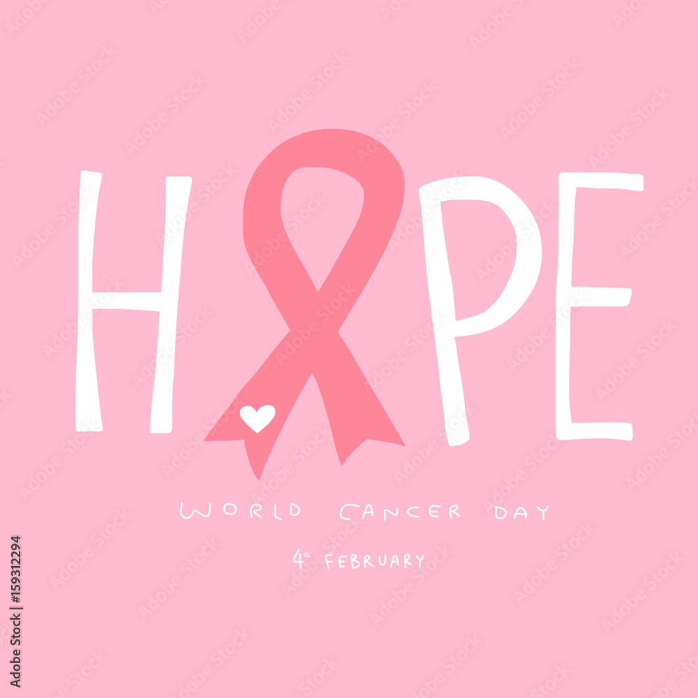 Hope word and pink ribbon world of cancer day vector illustration Hope word and pink ribbon world of cancer day vector illustration