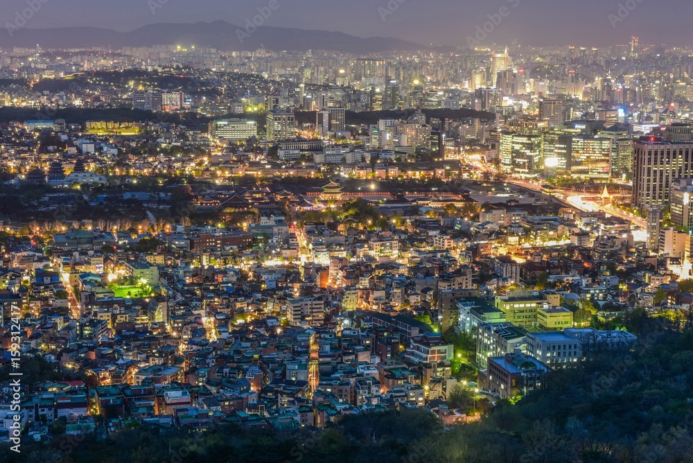 city skyline in seoul korea, around palace 