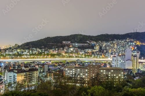 city skyline, night seoul, korea downtown