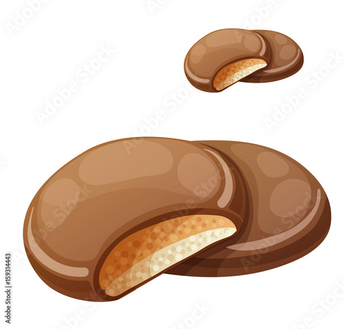 Chocolaty coating covered cookies layered with cream and peanut butter. Cartoon vector illustration isolated on white background. Series of food and drink and ingredients for cooking.
