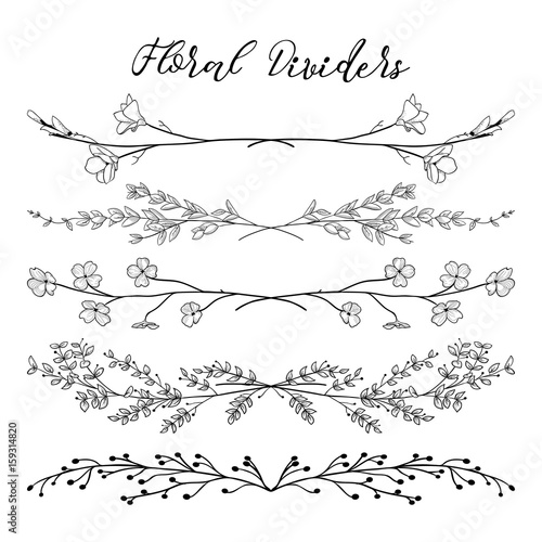 Vector Black Dividers with Branches, Plants and Flowers