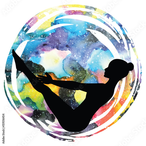 Women silhouette. Boat yoga pose. Paripurna Navasana