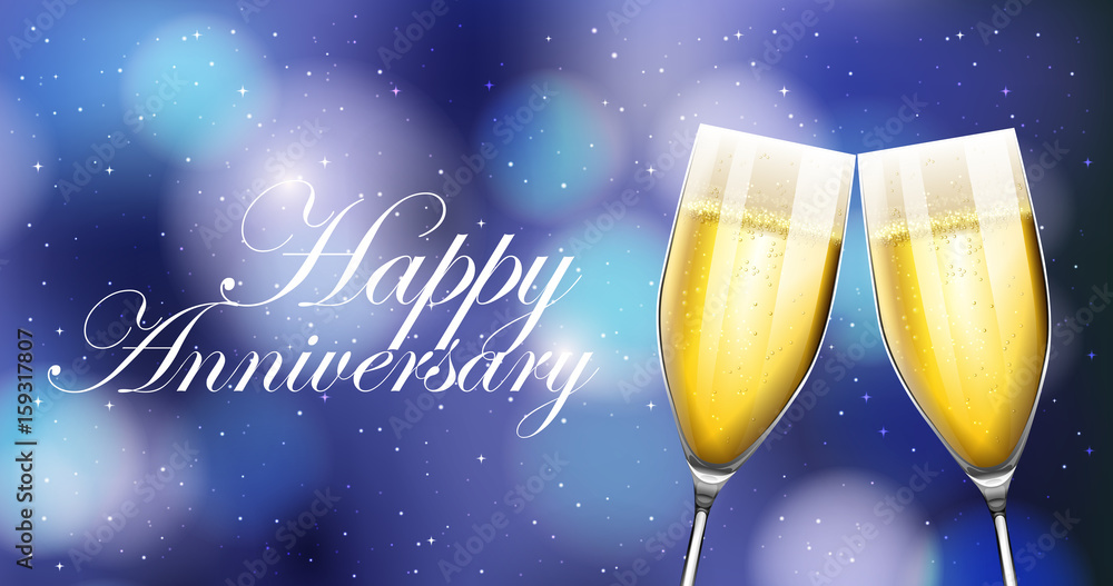 Two champaign glasses on anniverary card Two champaign glasses on anniverary card