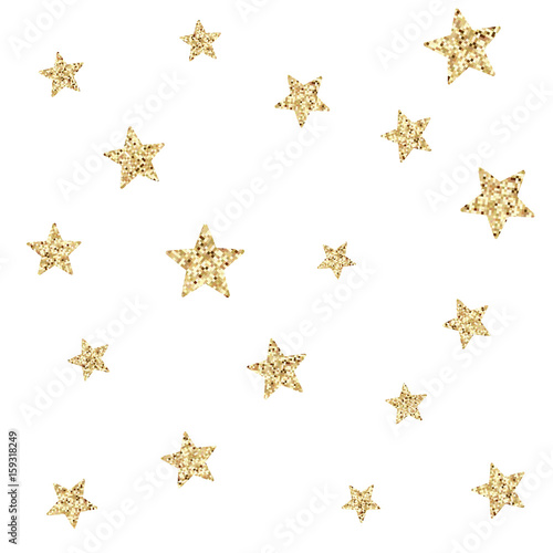 Seamless pattern with gold glitter textured stars.