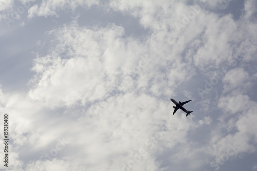 Airplane Flying in the sky ,View shooting from below