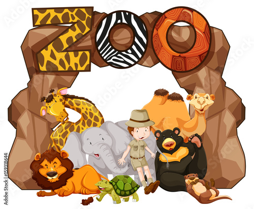 Zoo entrance with many wild animals